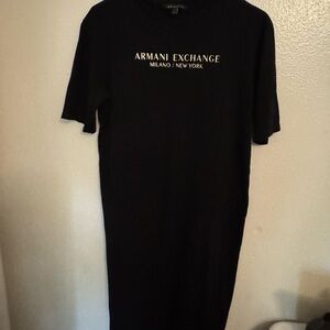 Armani Exchange Black Tee Dress with White Logo